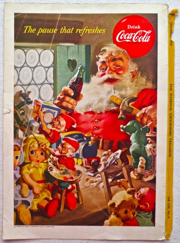 1953 Santa Claus Christmas 1950s Vintage Coca Cola Advertisement From National Geographic Back Page 24